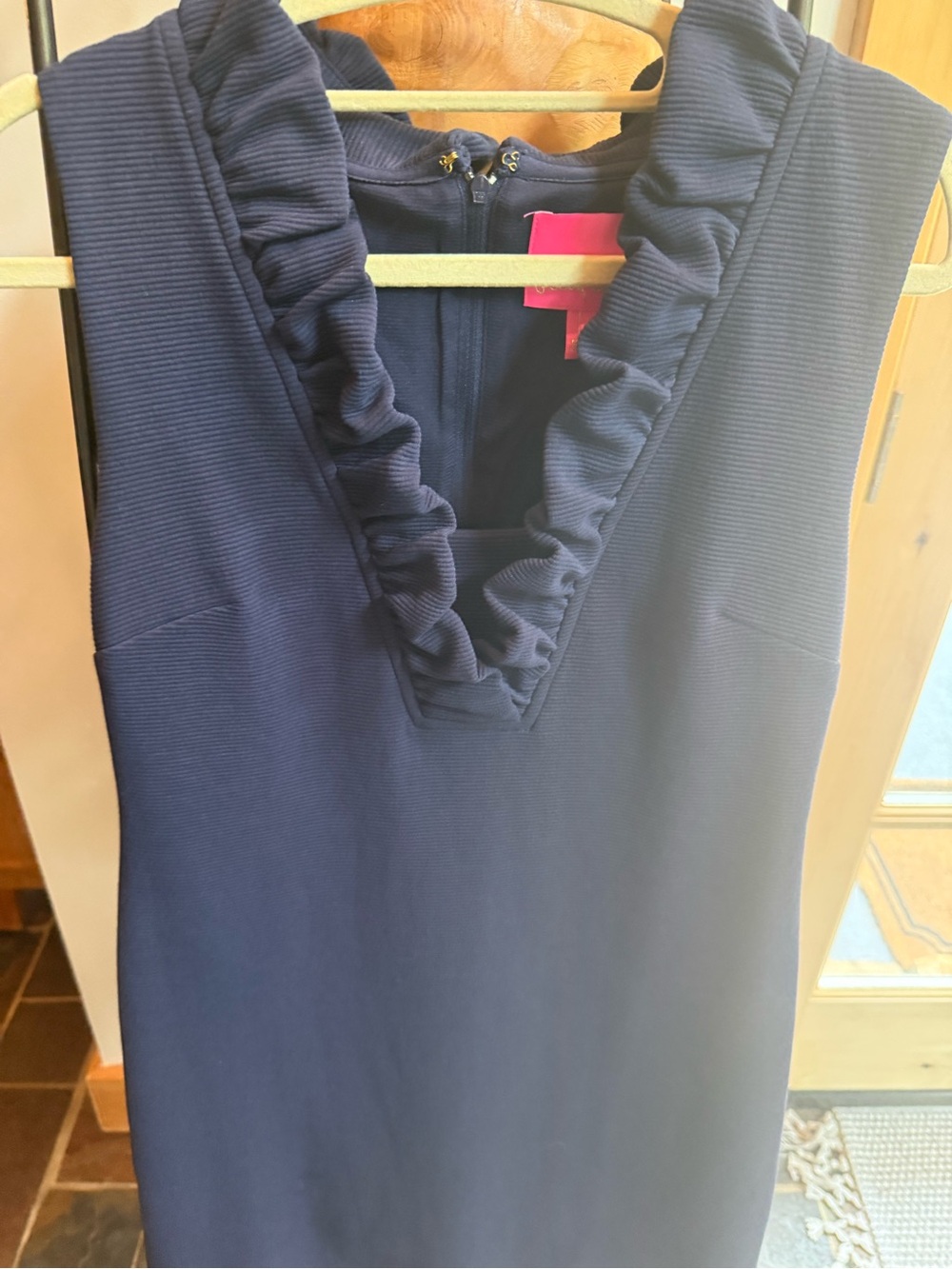 Lilly Pulitzer Navy Ruffle Neck Top - Picture 3 of 5